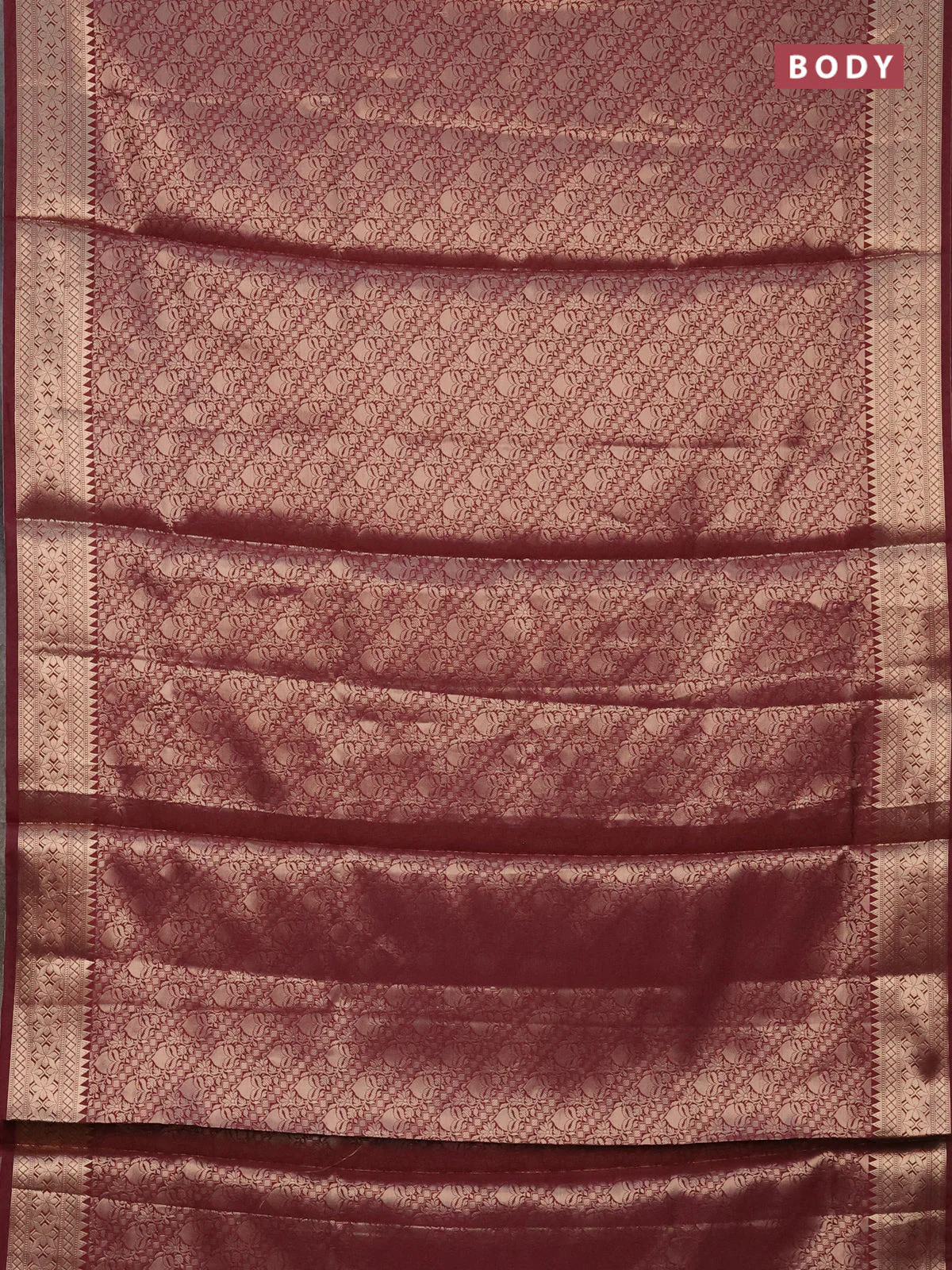 Semi soft silk saree maroon with allover zari woven brocade weaves -Without blouse - Image 2