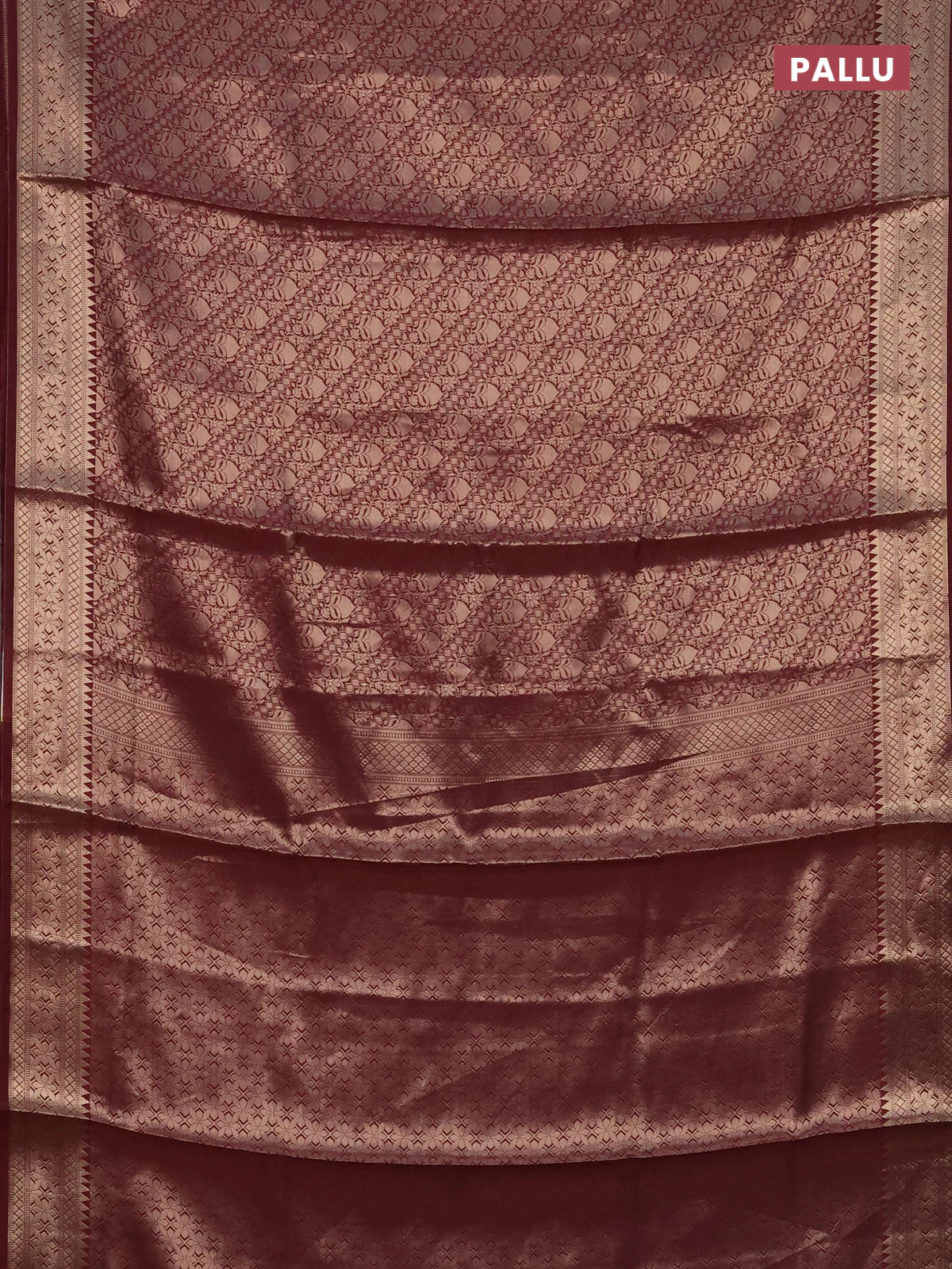 Semi soft silk saree maroon with allover zari woven brocade weaves -Without blouse - Image 3