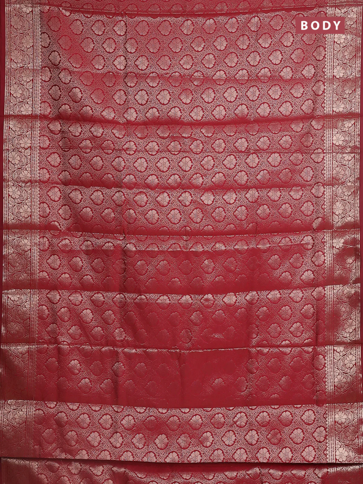 Semi soft silk saree maroon with allover zari woven brocade weaves -Without blouse - Image 2