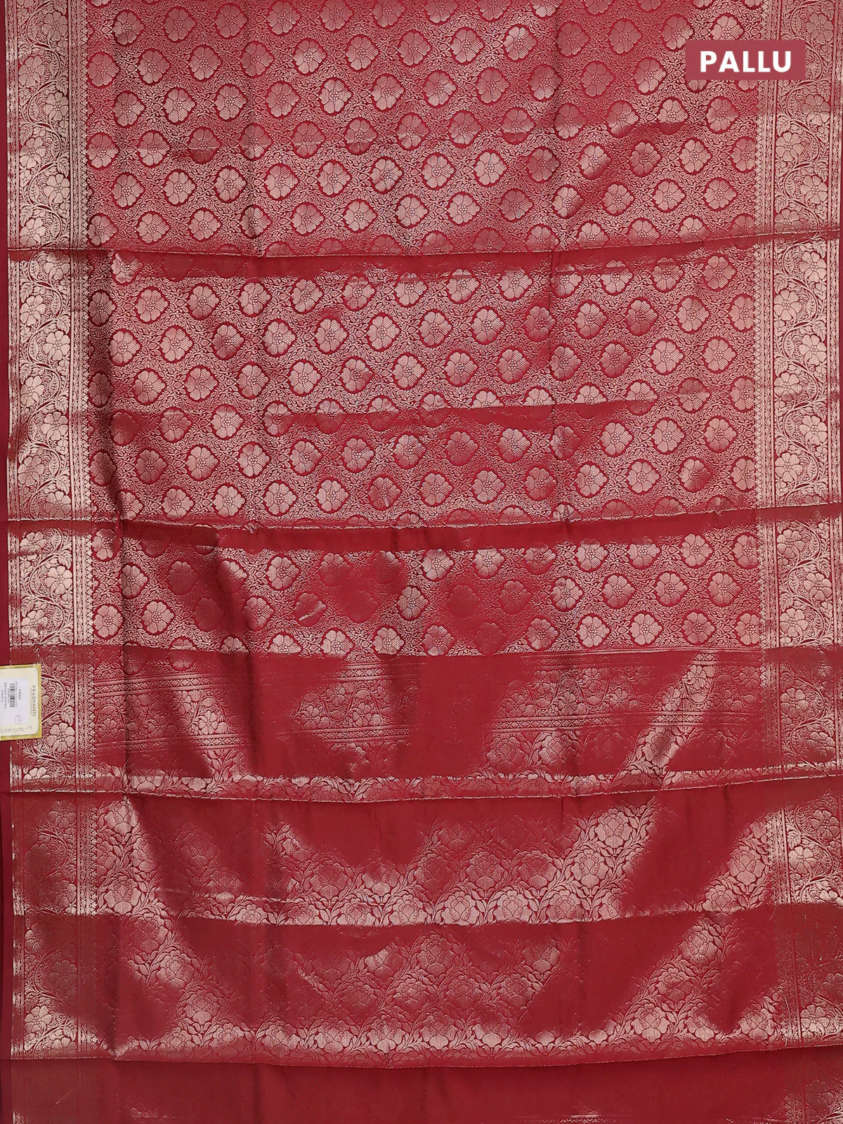 Semi soft silk saree maroon with allover zari woven brocade weaves -Without blouse - Image 3