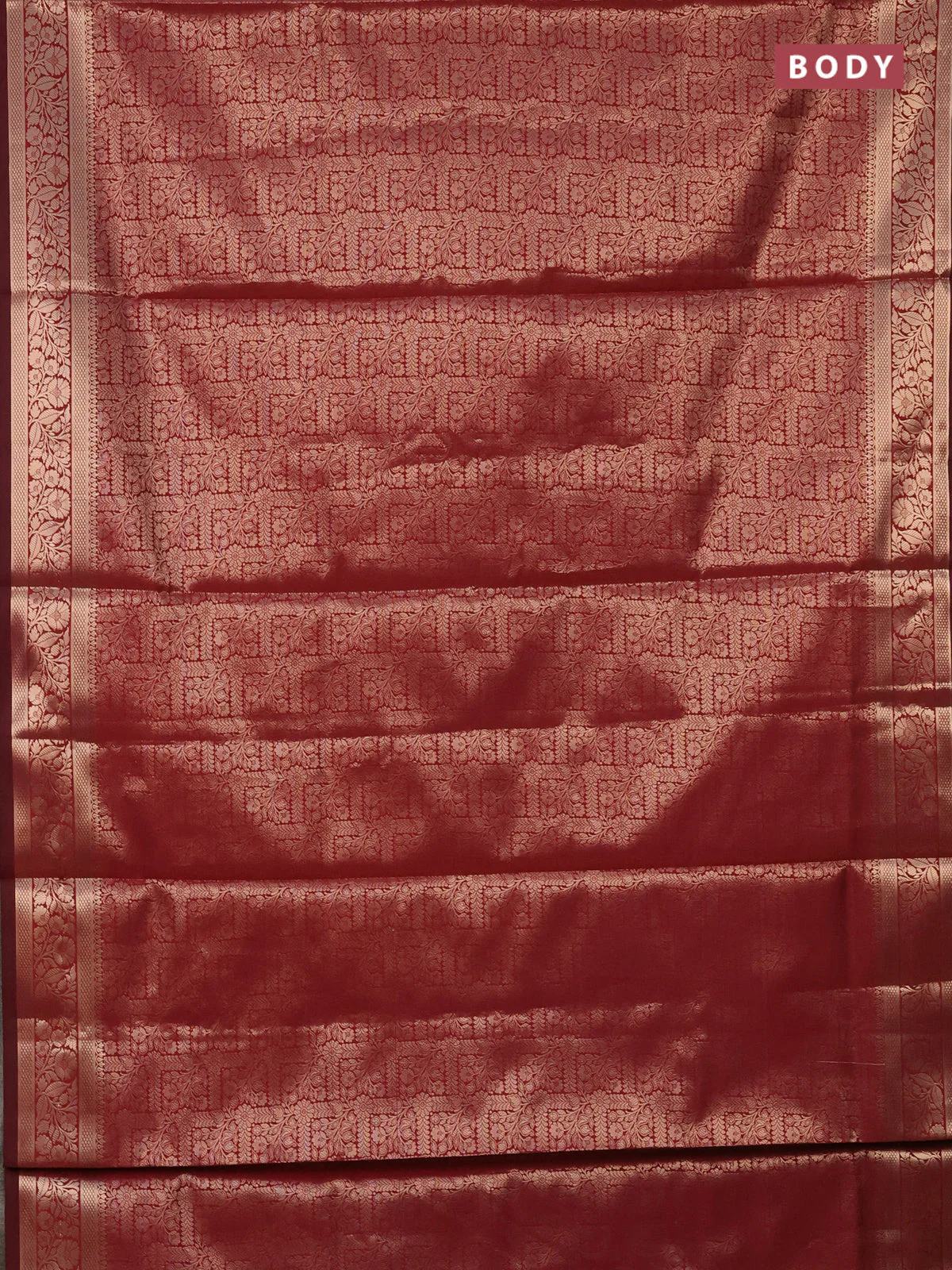 Semi soft silk saree maroon with allover zari woven brocade weaves -Without blouse - Image 2