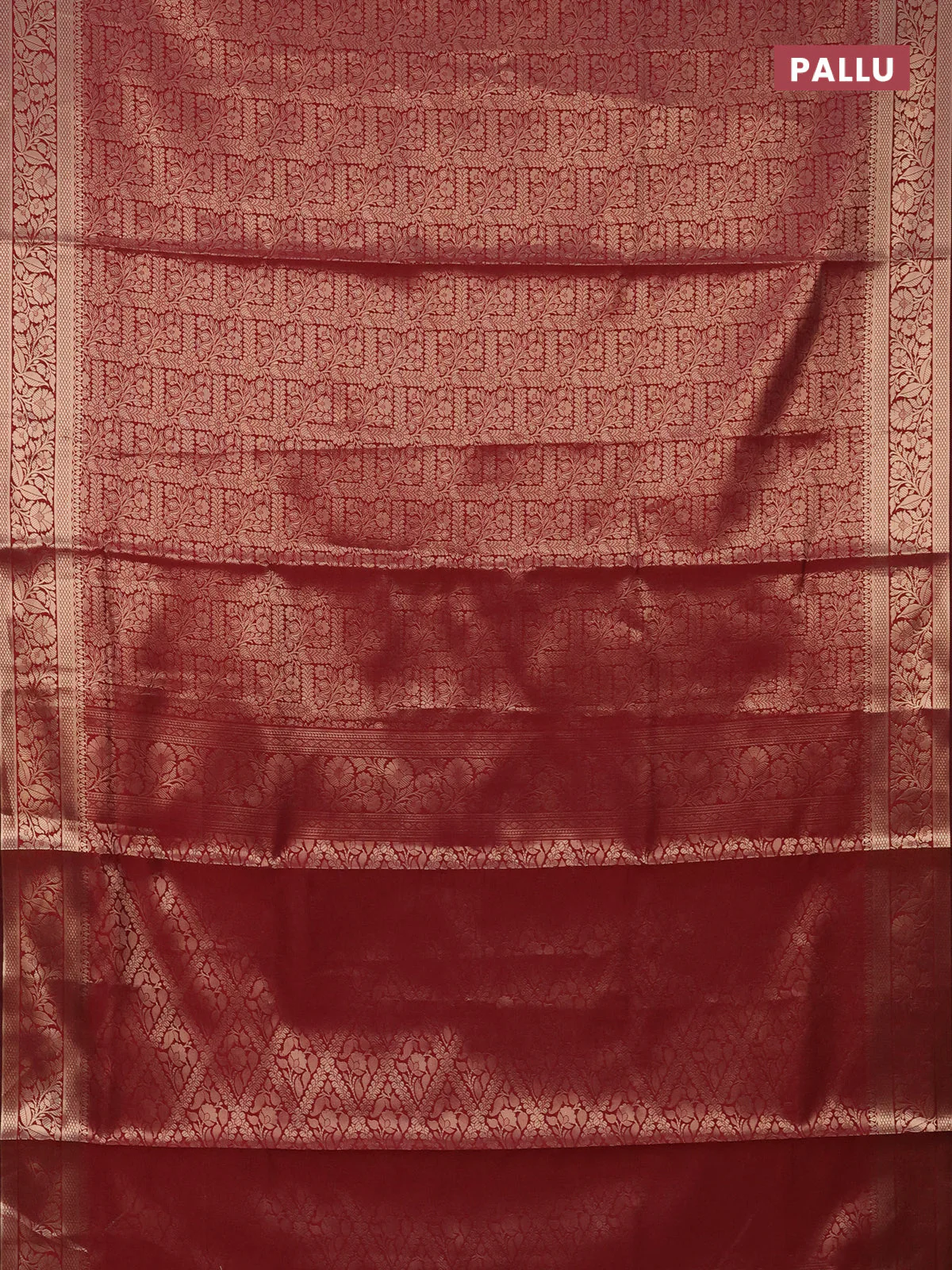 Semi soft silk saree maroon with allover zari woven brocade weaves -Without blouse - Image 3