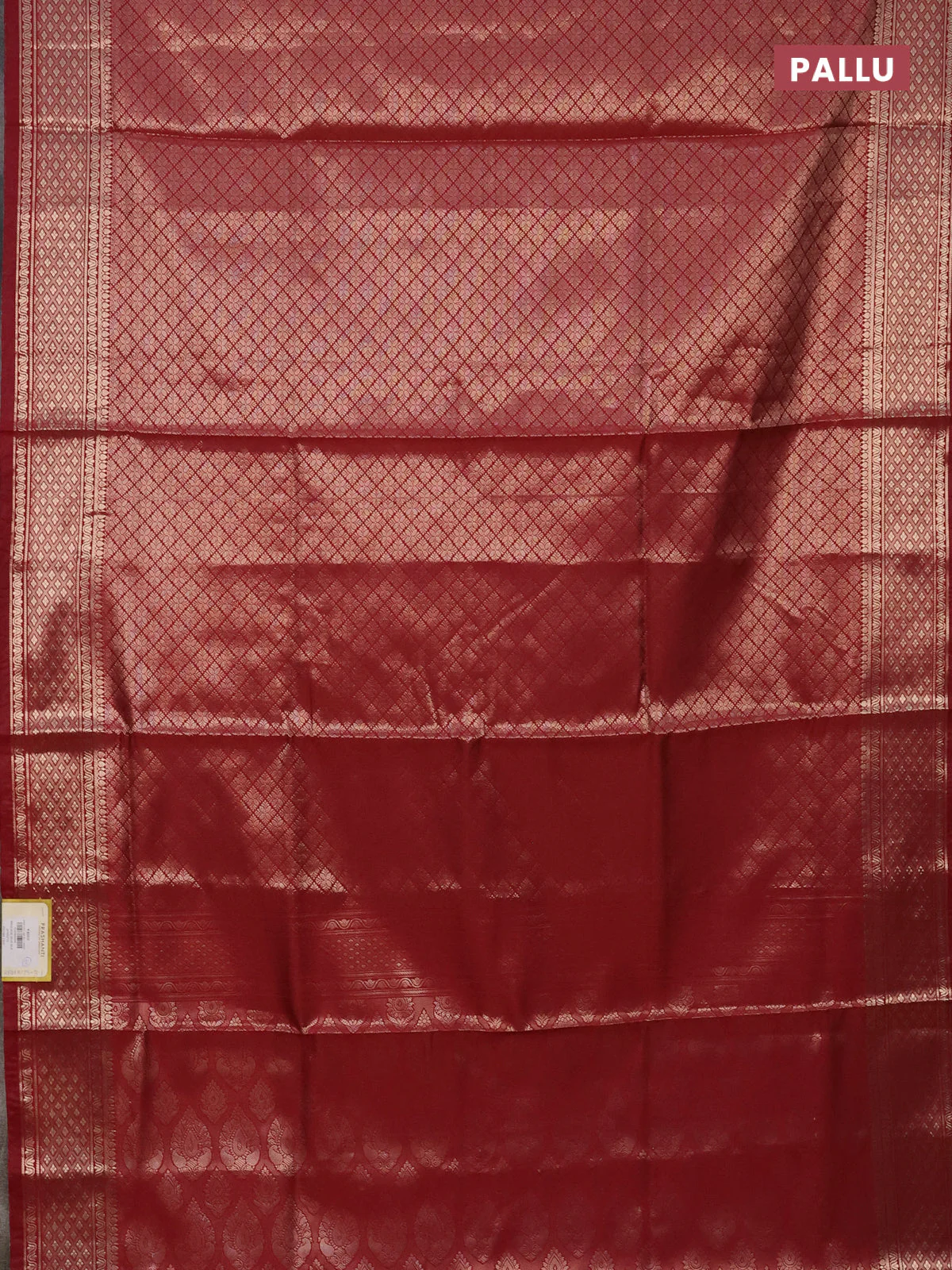 Semi soft silk saree maroon with allover zari woven brocade weaves -Without blouse - Image 3