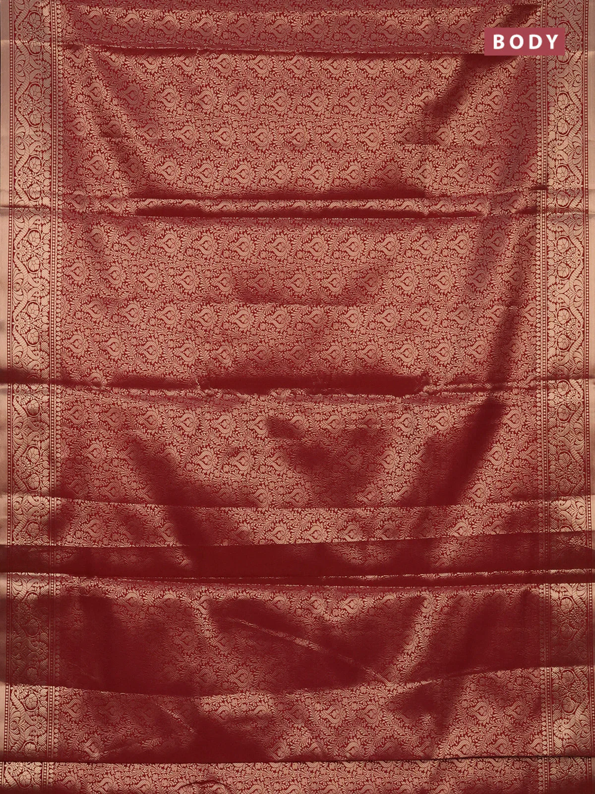 Semi soft silk saree maroon with allover zari woven brocade weaves -Without blouse - Image 2