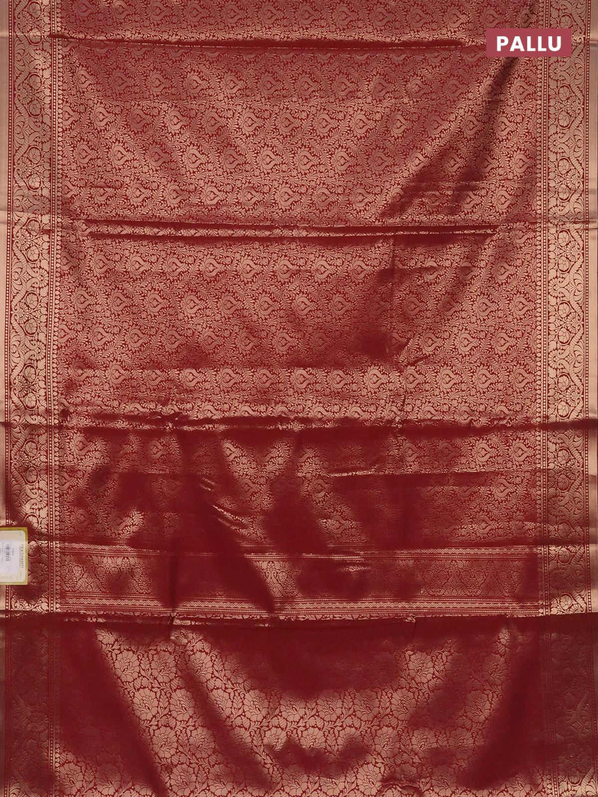 Semi soft silk saree maroon with allover zari woven brocade weaves -Without blouse - Image 3