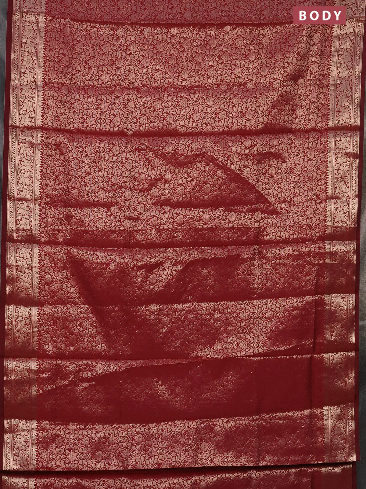 Semi soft silk saree maroon with allover zari woven brocade weaves -Without blouse - Image 2