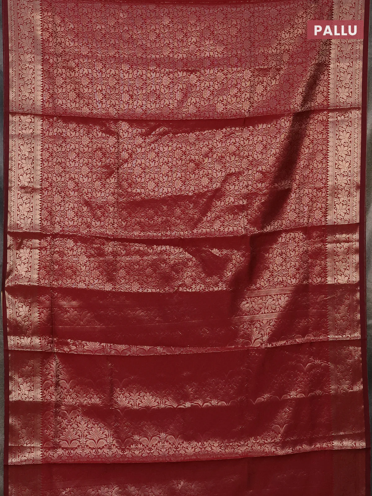 Semi soft silk saree maroon with allover zari woven brocade weaves -Without blouse - Image 3