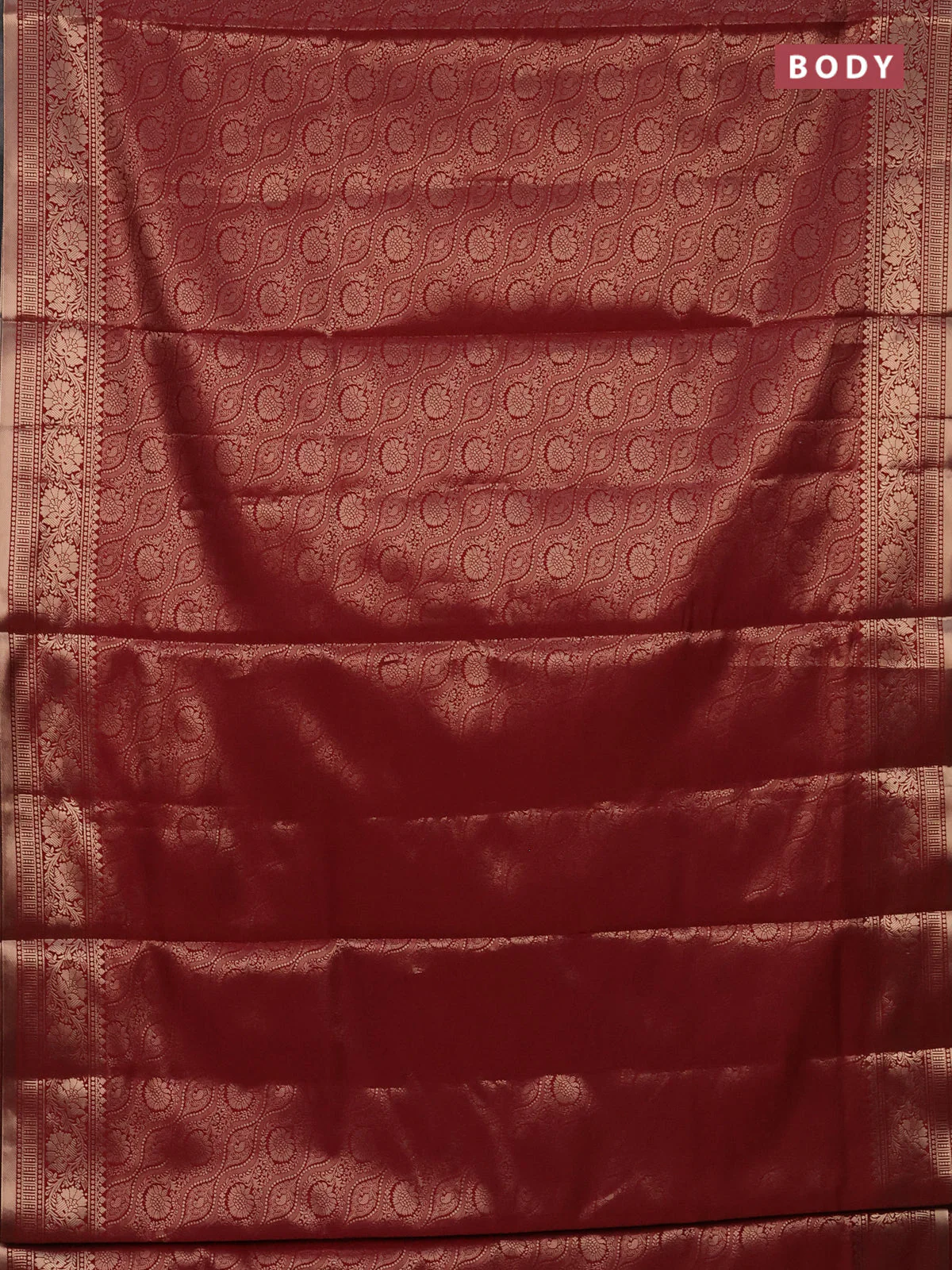 Semi soft silk saree maroon with allover zari woven brocade weaves -Without blouse - Image 2
