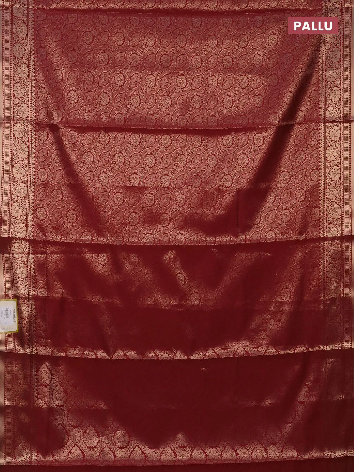 Semi soft silk saree maroon with allover zari woven brocade weaves -Without blouse - Image 3