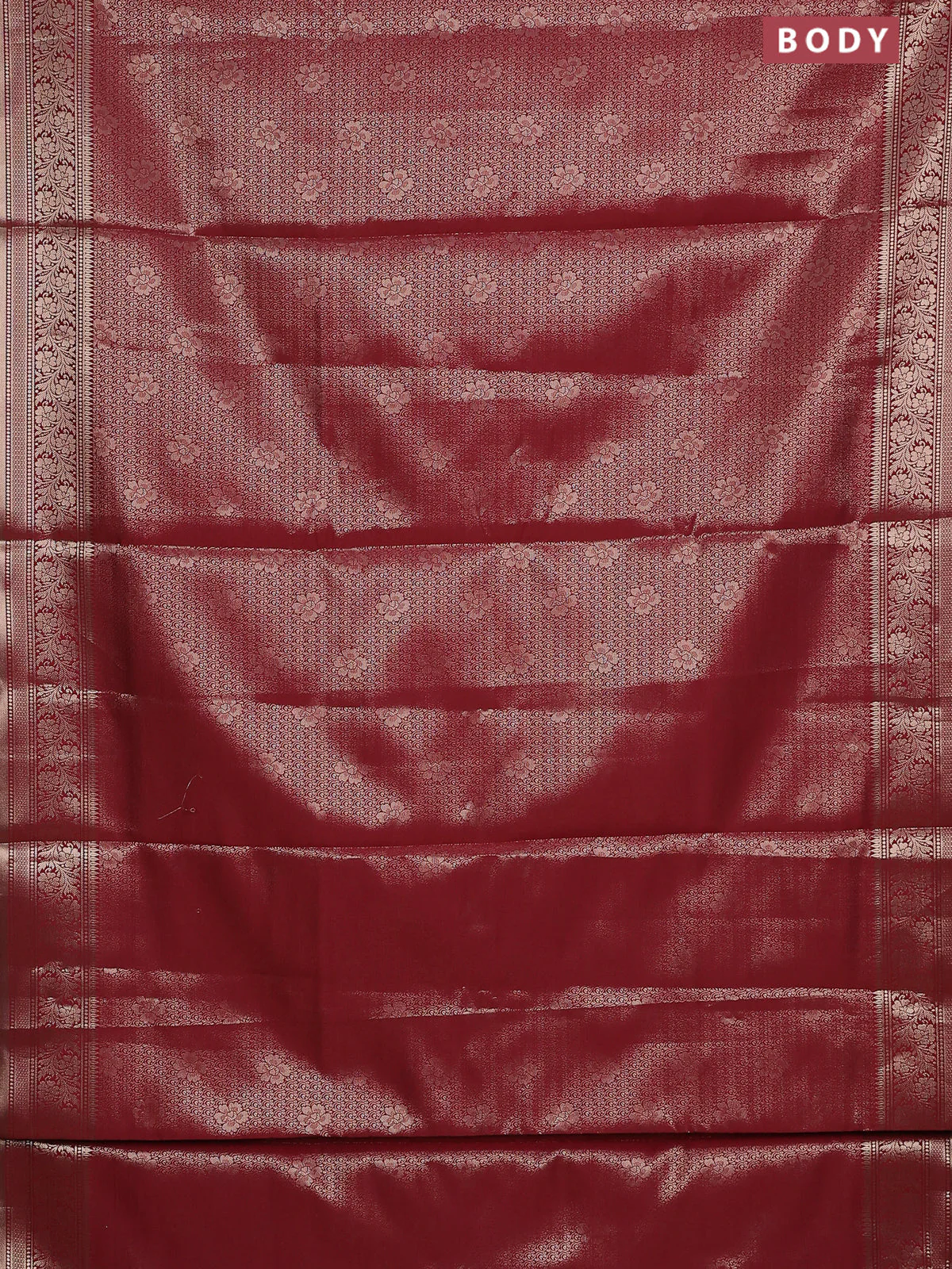 Semi soft silk saree maroon with allover zari woven brocade weaves -Without blouse - Image 2