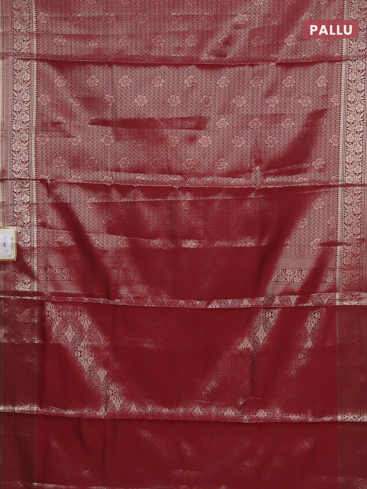 Semi soft silk saree maroon with allover zari woven brocade weaves -Without blouse - Image 3