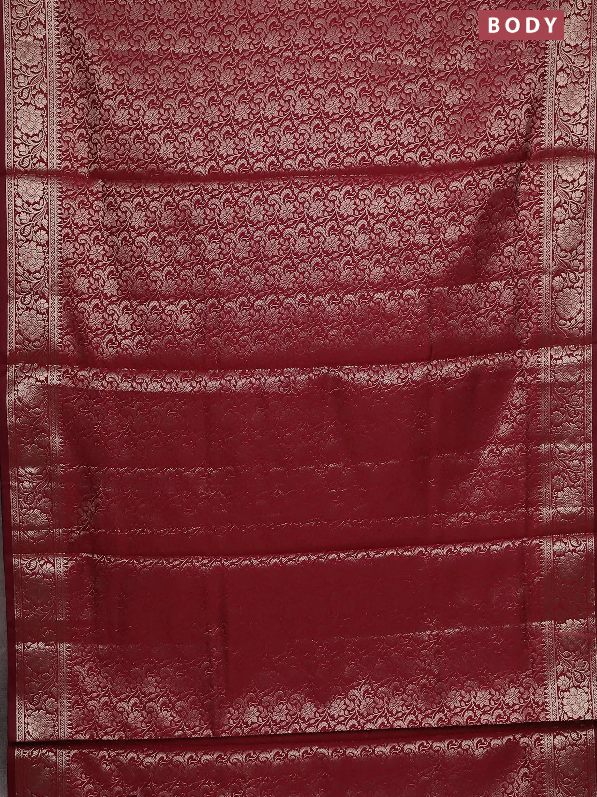 Semi soft silk saree maroon with allover zari woven brocade weaves -Without blouse - Image 2