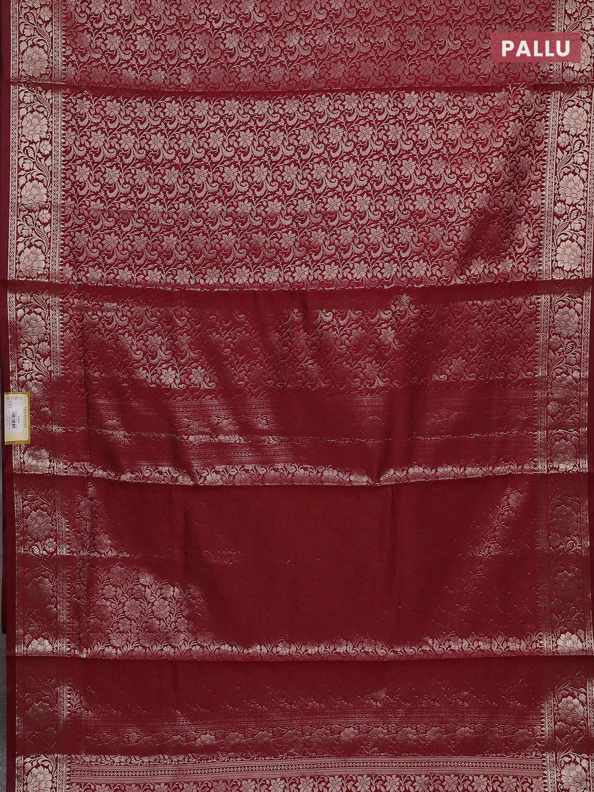 Semi soft silk saree maroon with allover zari woven brocade weaves -Without blouse - Image 3