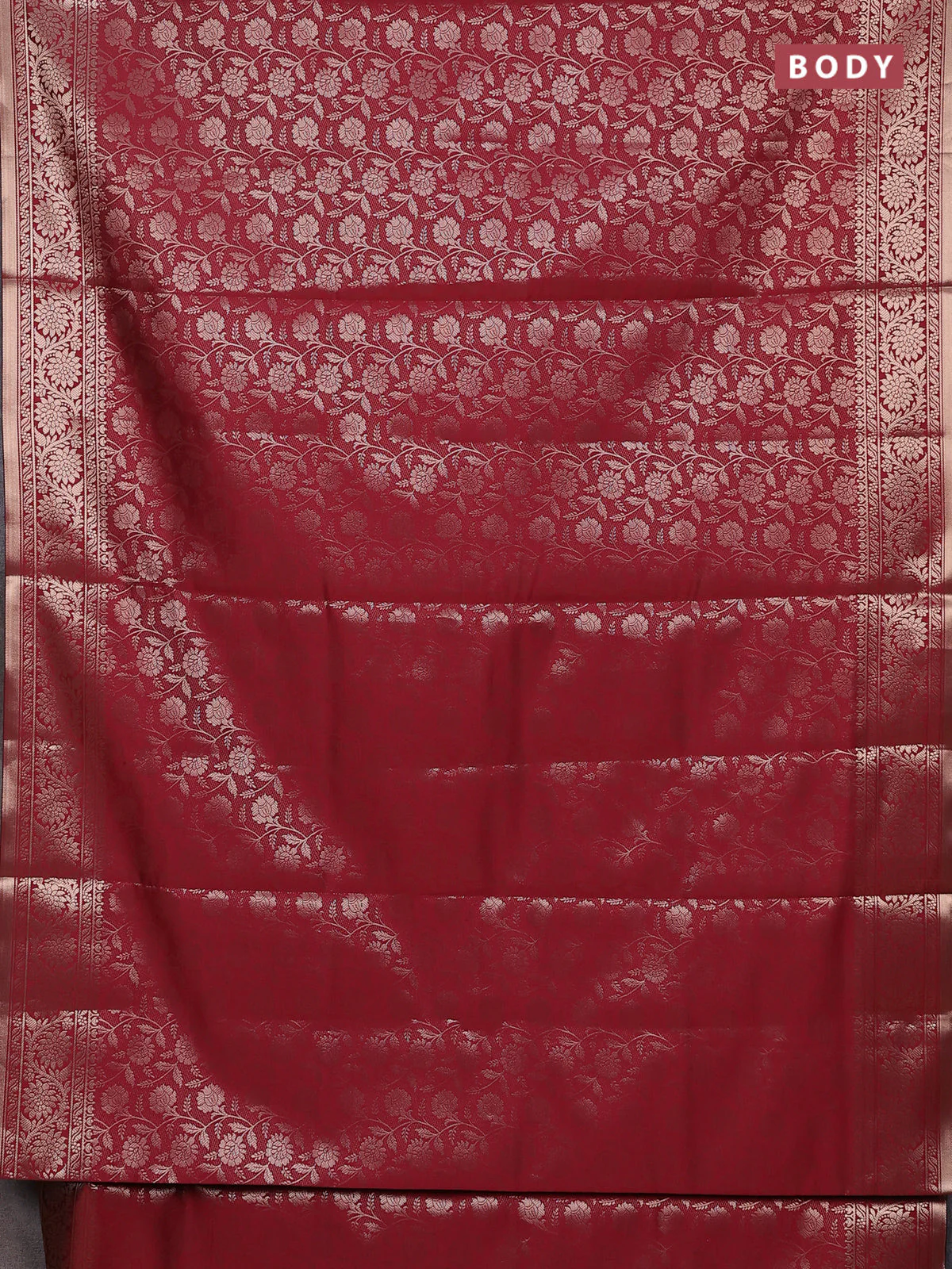 Semi soft silk saree maroon with allover zari woven brocade weaves -Without blouse - Image 2