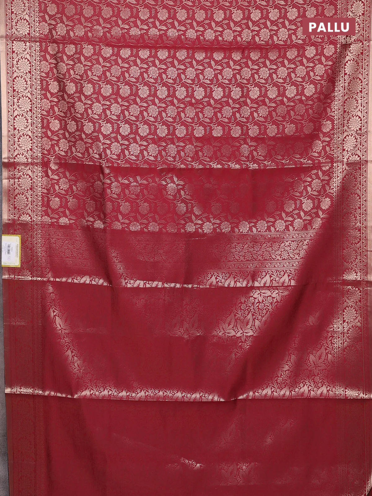 Semi soft silk saree maroon with allover zari woven brocade weaves -Without blouse - Image 3