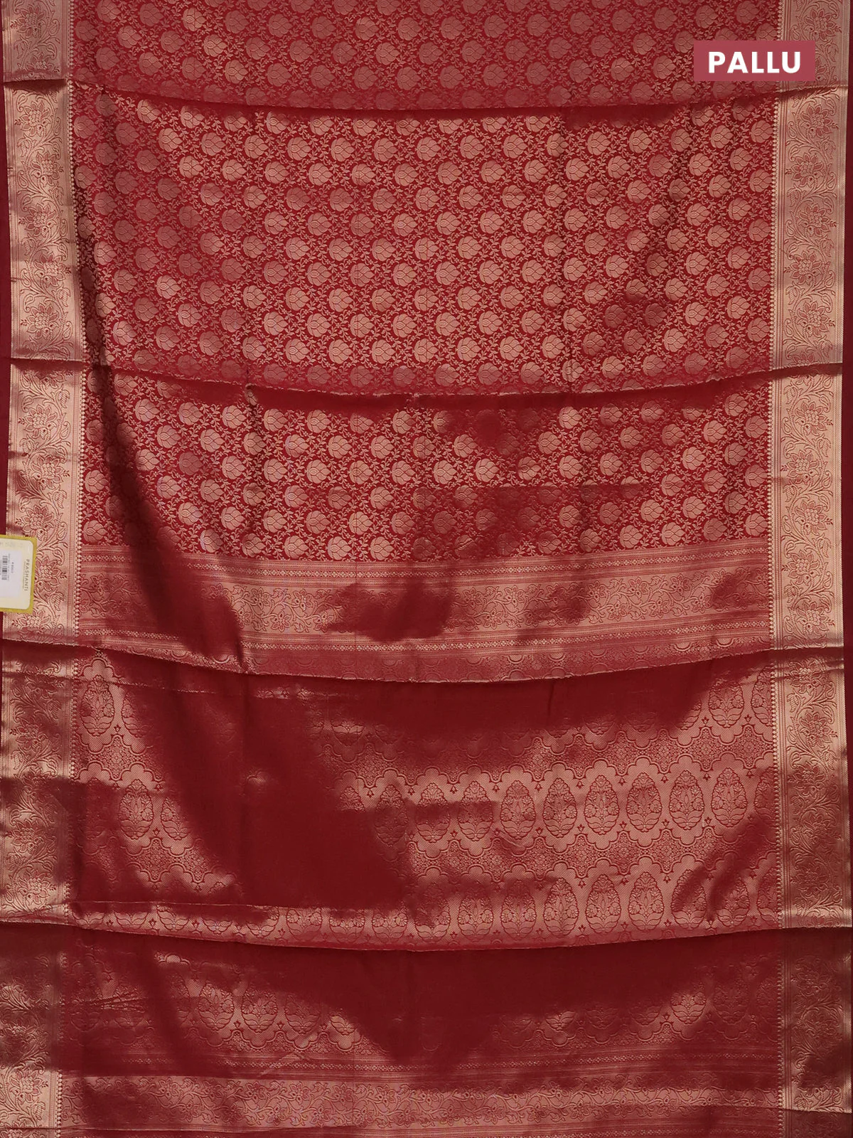Semi soft silk saree maroon with allover zari woven brocade weaves -Without blouse - Image 3