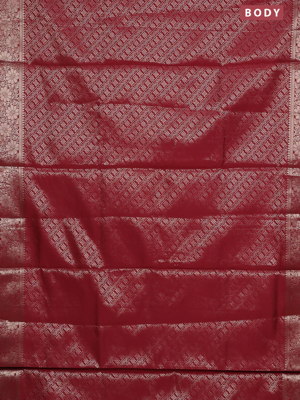 Semi soft silk saree maroon with allover zari woven brocade weaves -Without blouse - Image 2