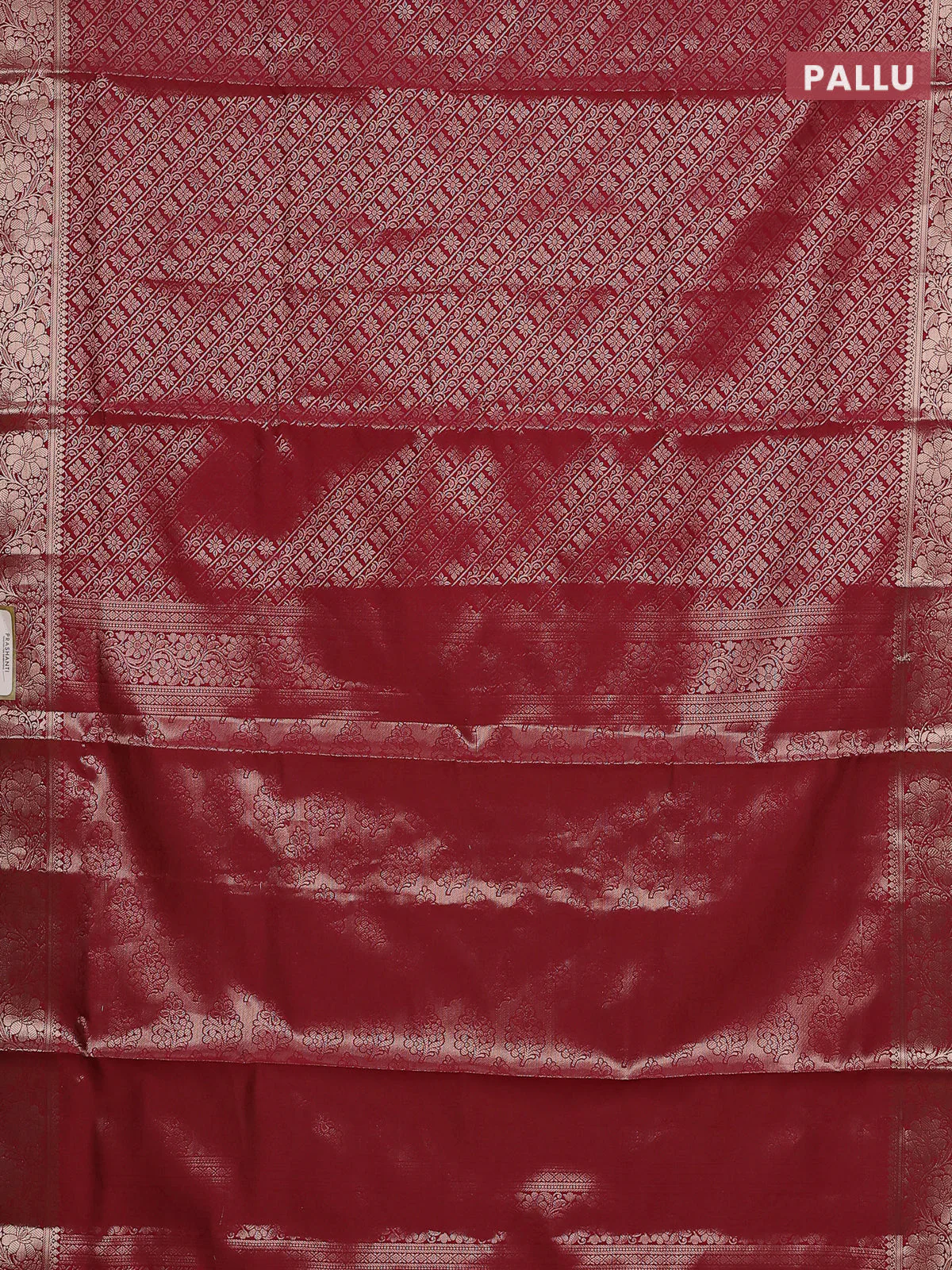 Semi soft silk saree maroon with allover zari woven brocade weaves -Without blouse - Image 3
