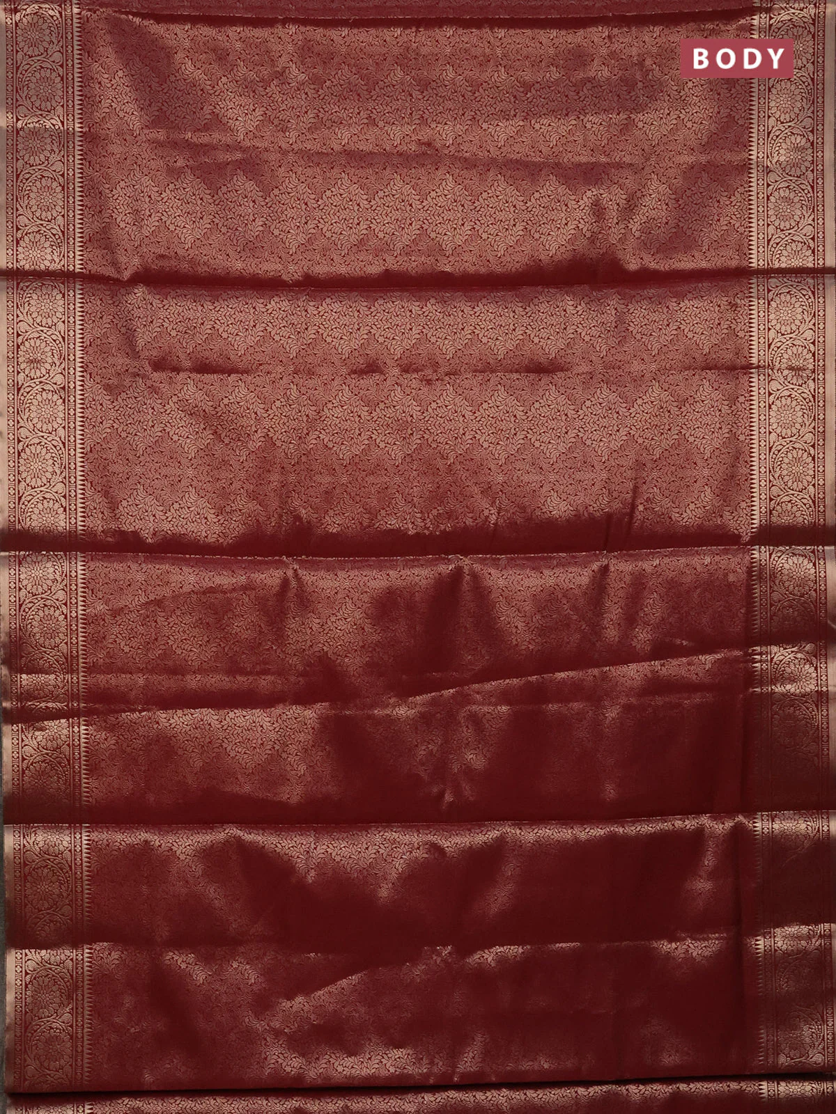 Semi soft silk saree maroon with allover zari woven brocade weaves -Without blouse - Image 2