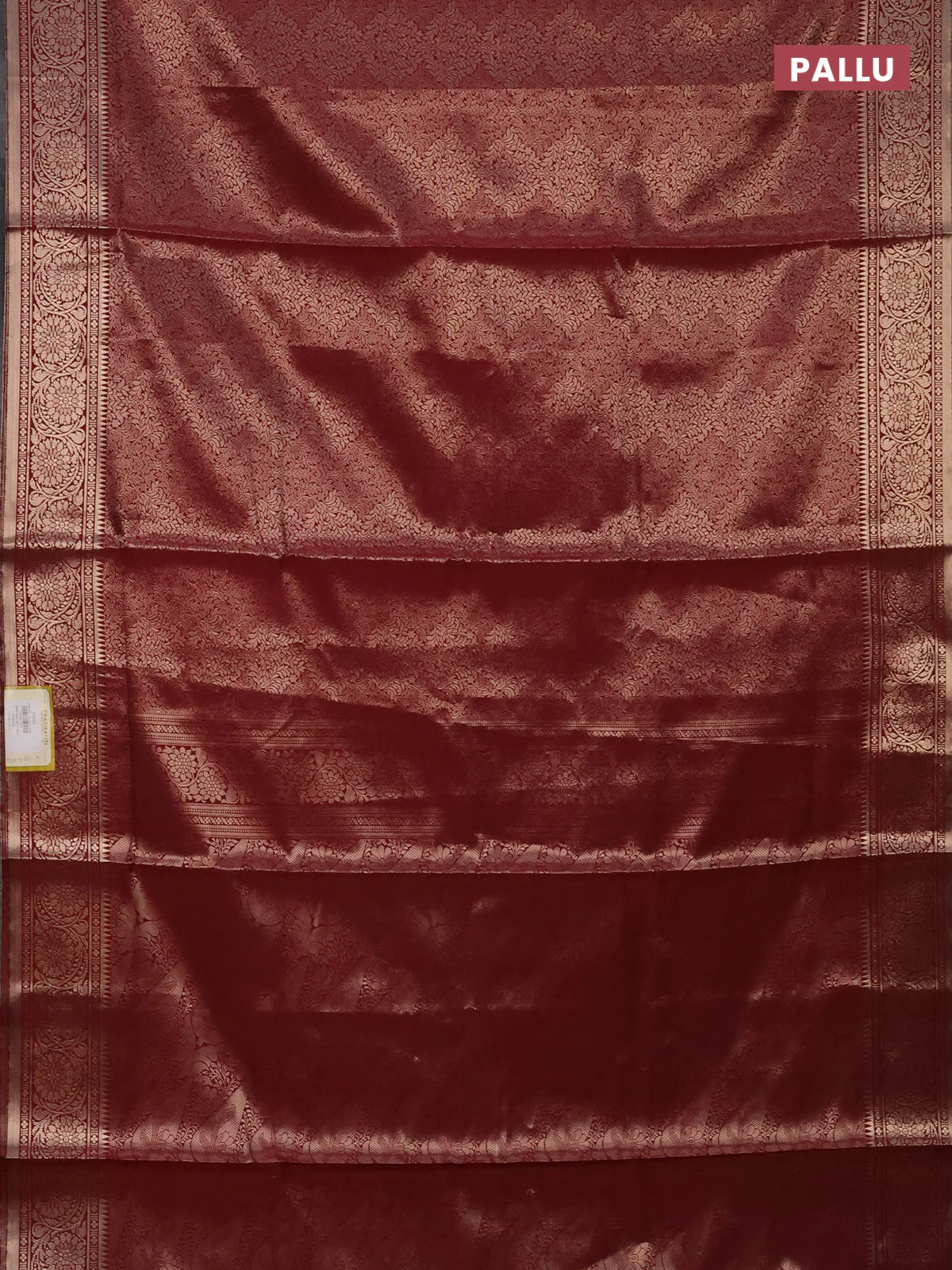 Semi soft silk saree maroon with allover zari woven brocade weaves -Without blouse - Image 3