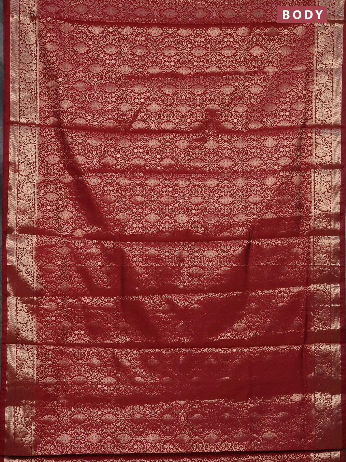 Semi soft silk saree maroon with allover zari woven brocade weaves -Without blouse - Image 2