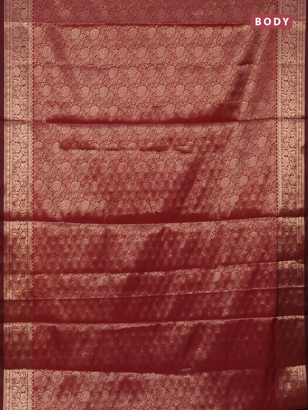 Semi soft silk saree maroon with allover zari woven brocade weaves -Without blouse - Image 2