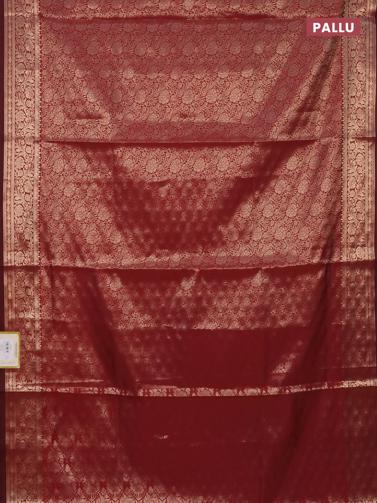 Semi soft silk saree maroon with allover zari woven brocade weaves -Without blouse - Image 3