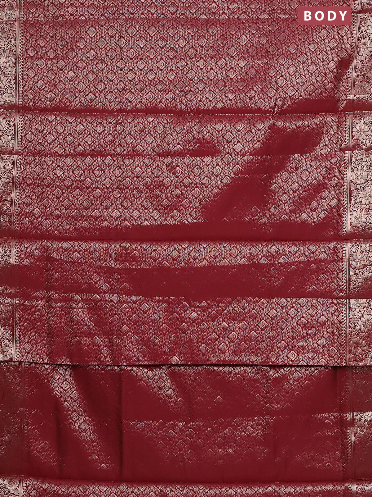 Semi soft silk saree maroon with allover zari woven brocade weaves -Without blouse - Image 2
