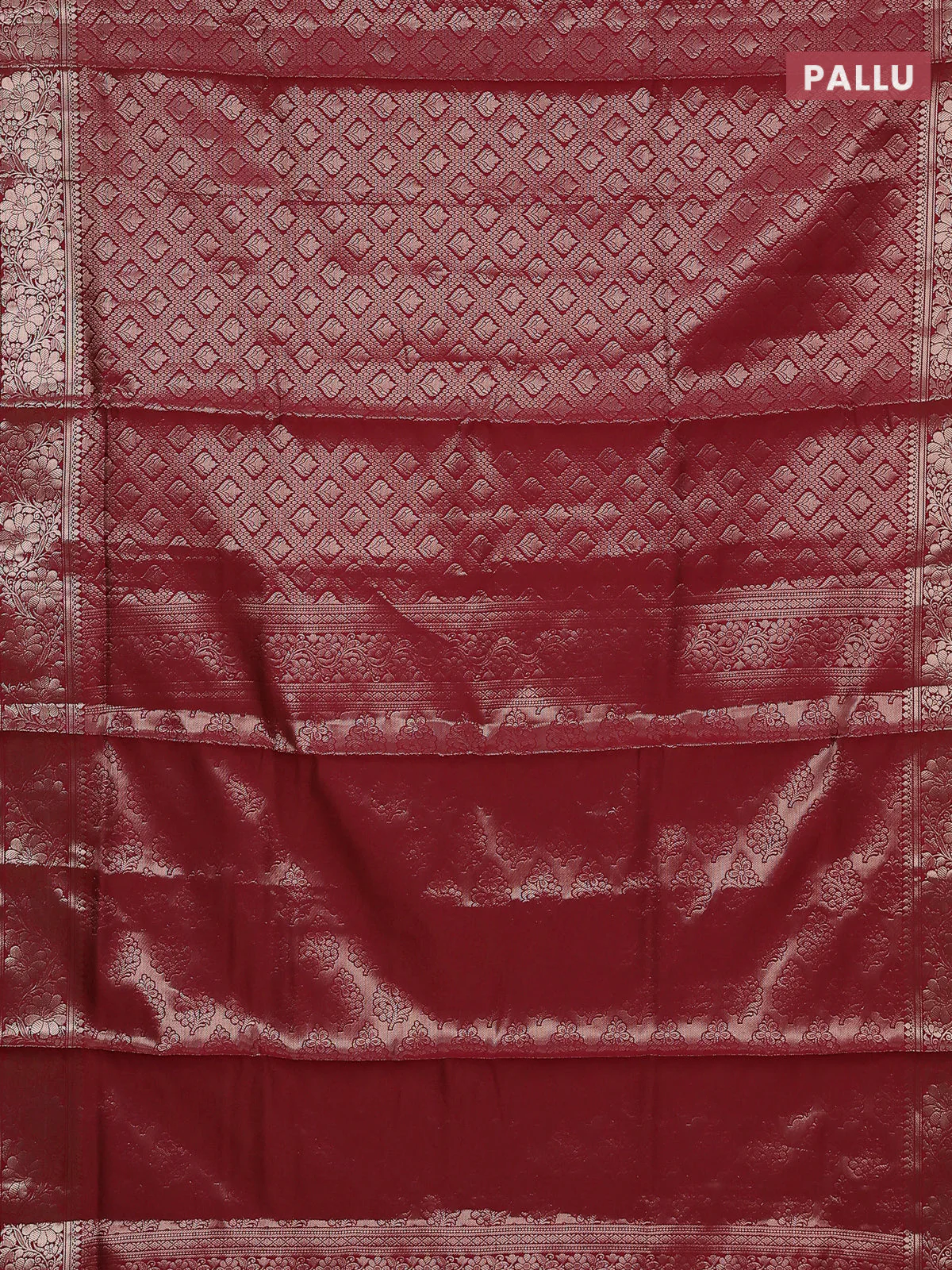 Semi soft silk saree maroon with allover zari woven brocade weaves -Without blouse - Image 3