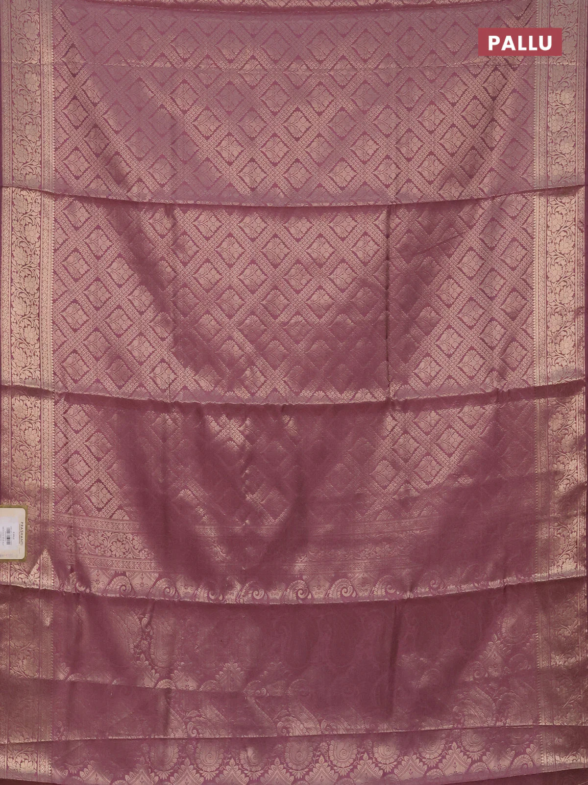 Semi soft silk saree mauve pink with allover zari woven brocade weaves -Without blouse - Image 3