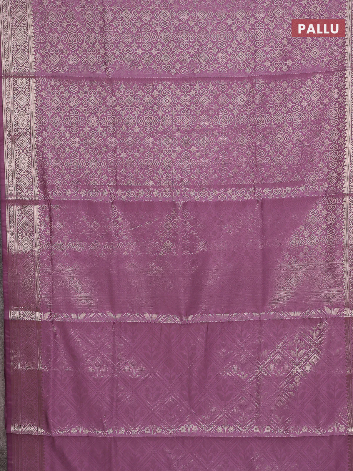 Semi soft silk saree mild purple with allover zari woven brocade weaves -Without blouse - Image 3