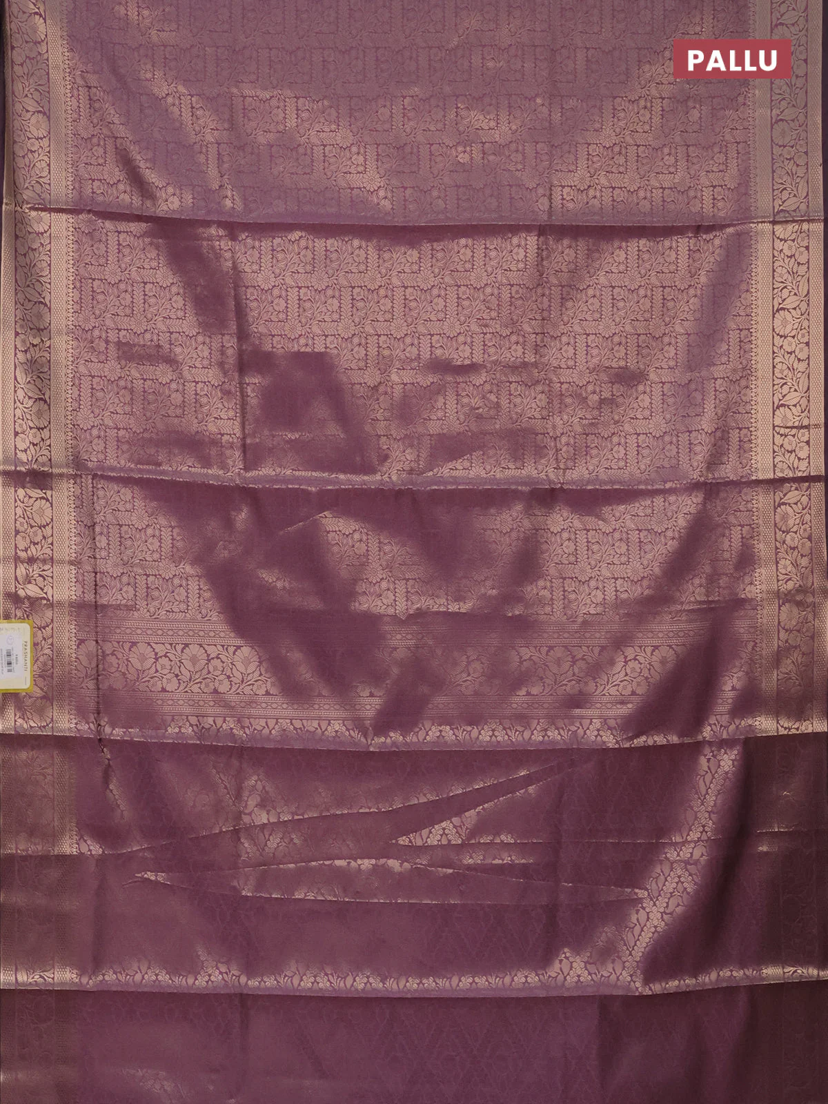 Semi soft silk saree mild purple with allover zari woven brocade weaves -Without blouse - Image 3