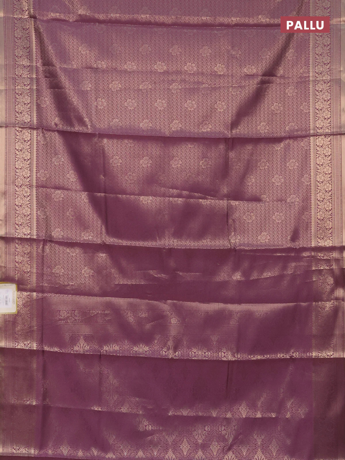 Semi soft silk saree mild purple with allover zari woven brocade weaves -Without blouse - Image 3