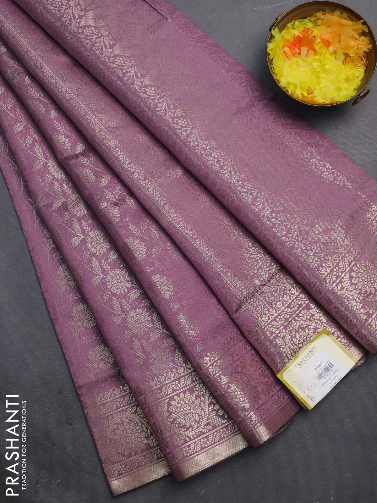 Semi soft silk saree mild purple with allover zari woven brocade weaves -Without blouse
