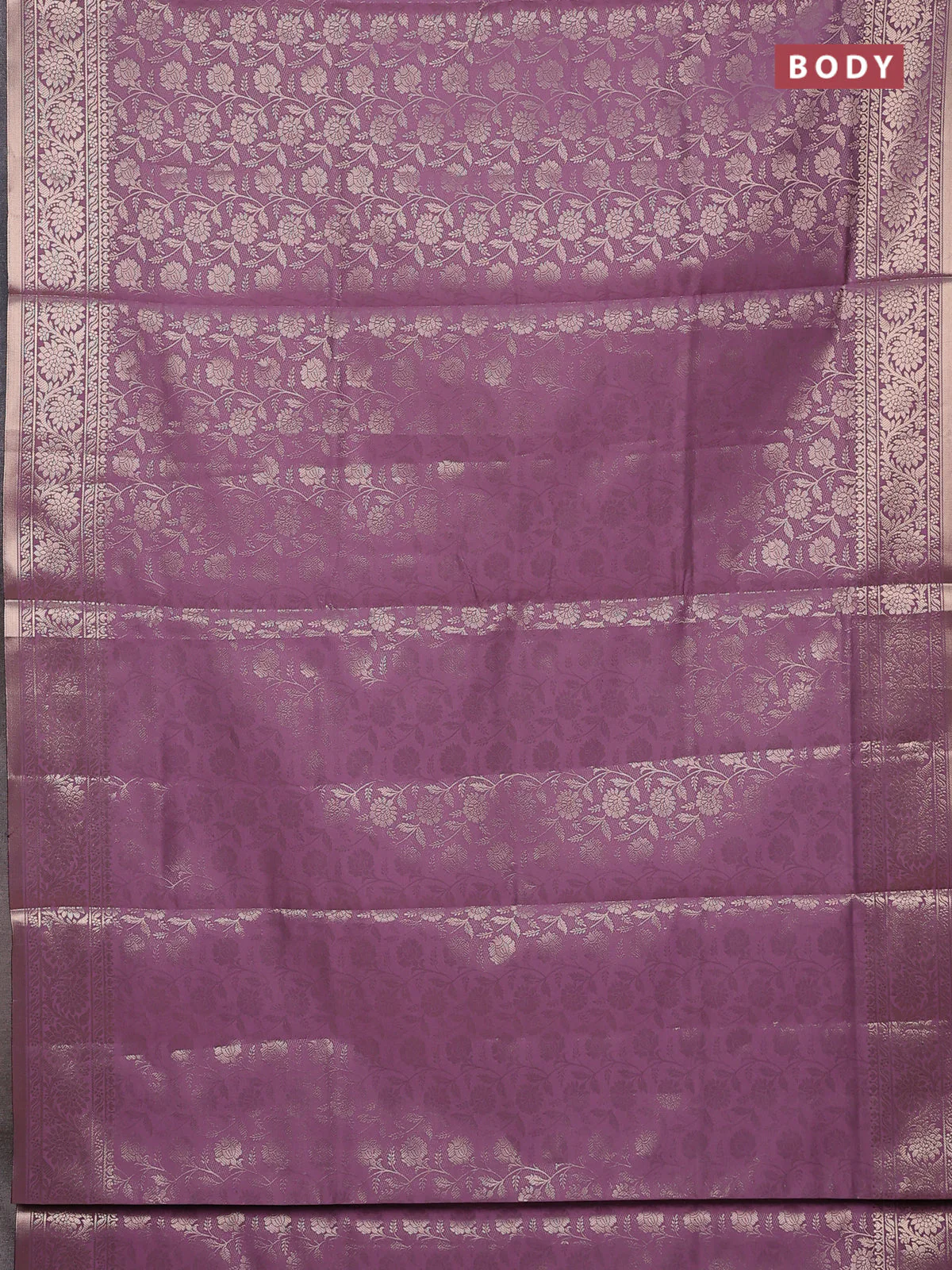 Semi soft silk saree mild purple with allover zari woven brocade weaves -Without blouse - Image 2