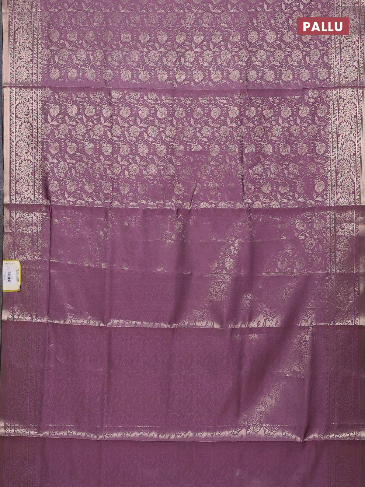 Semi soft silk saree mild purple with allover zari woven brocade weaves -Without blouse - Image 3