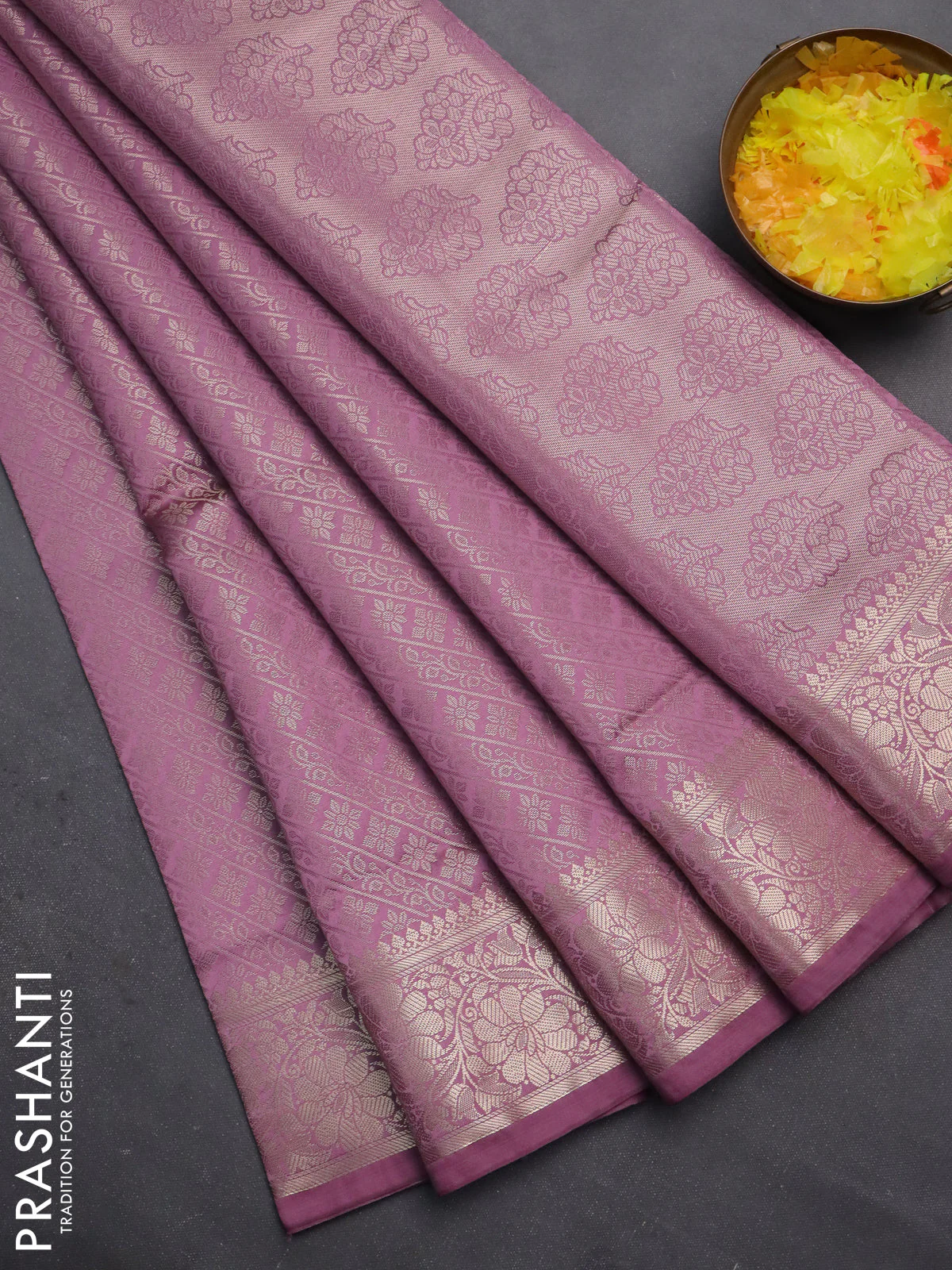 Semi soft silk saree mild purple with allover zari woven brocade weaves -Without blouse