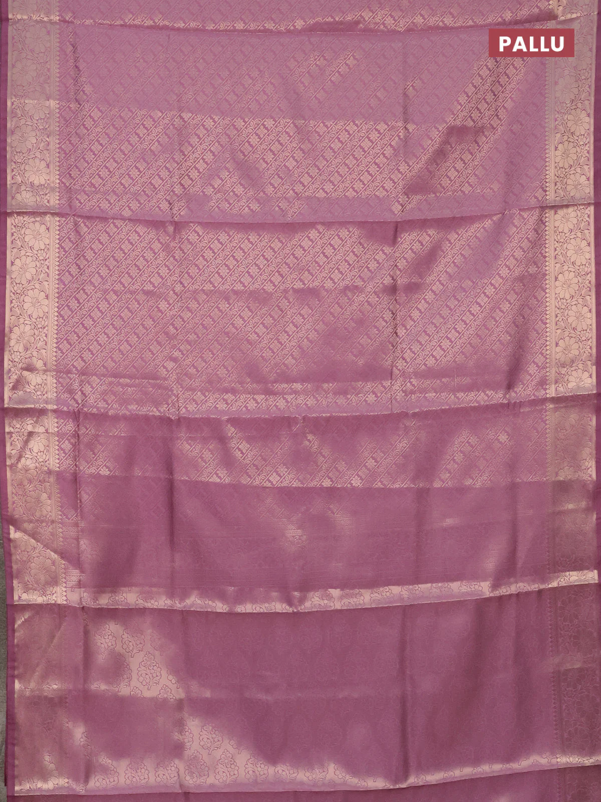 Semi soft silk saree mild purple with allover zari woven brocade weaves -Without blouse - Image 3