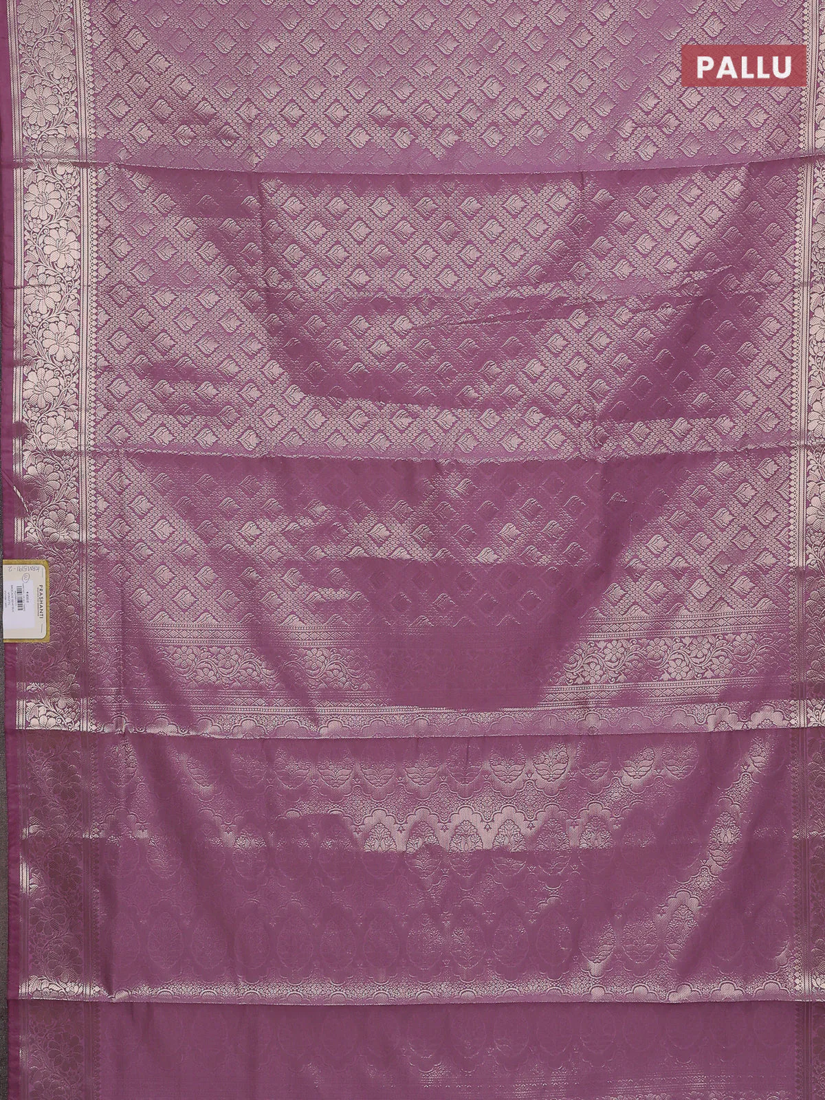 Semi soft silk saree mild purple with allover zari woven brocade weaves -Without blouse - Image 3