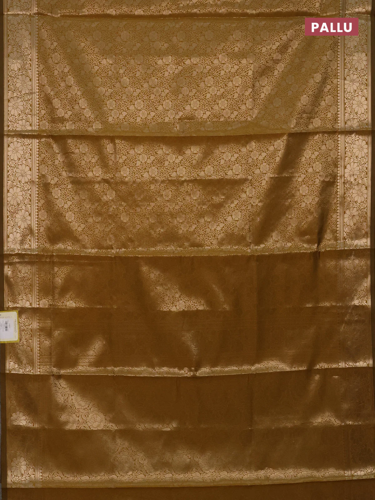 Semi soft silk saree mustard shade with allover zari woven brocade weaves -Without blouse - Image 3