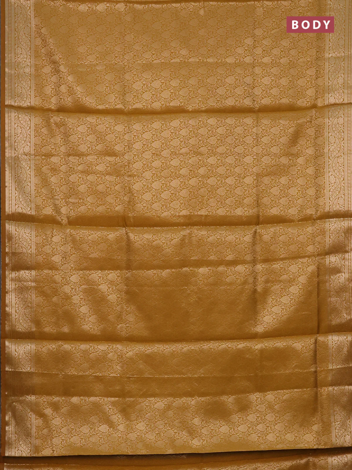 Semi soft silk saree mustard yellow with allover zari woven brocade weaves -Without blouse - Image 2