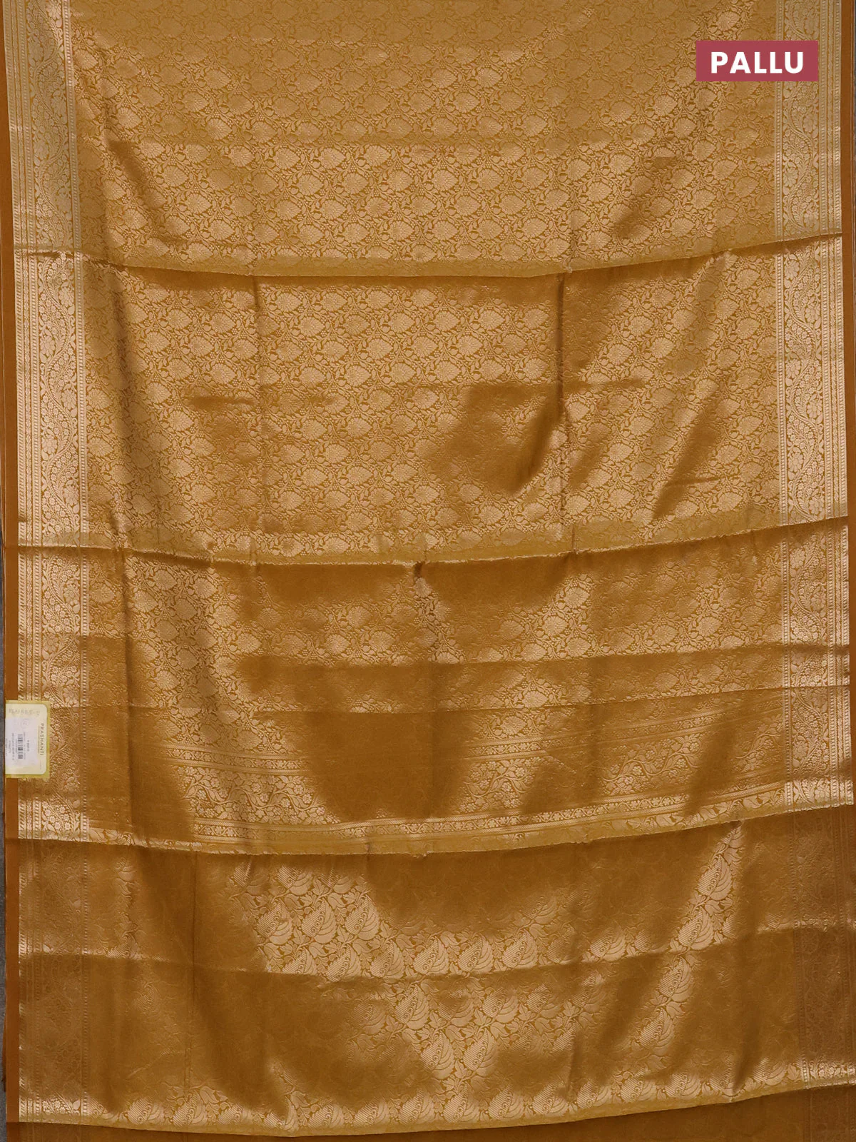 Semi soft silk saree mustard yellow with allover zari woven brocade weaves -Without blouse - Image 3