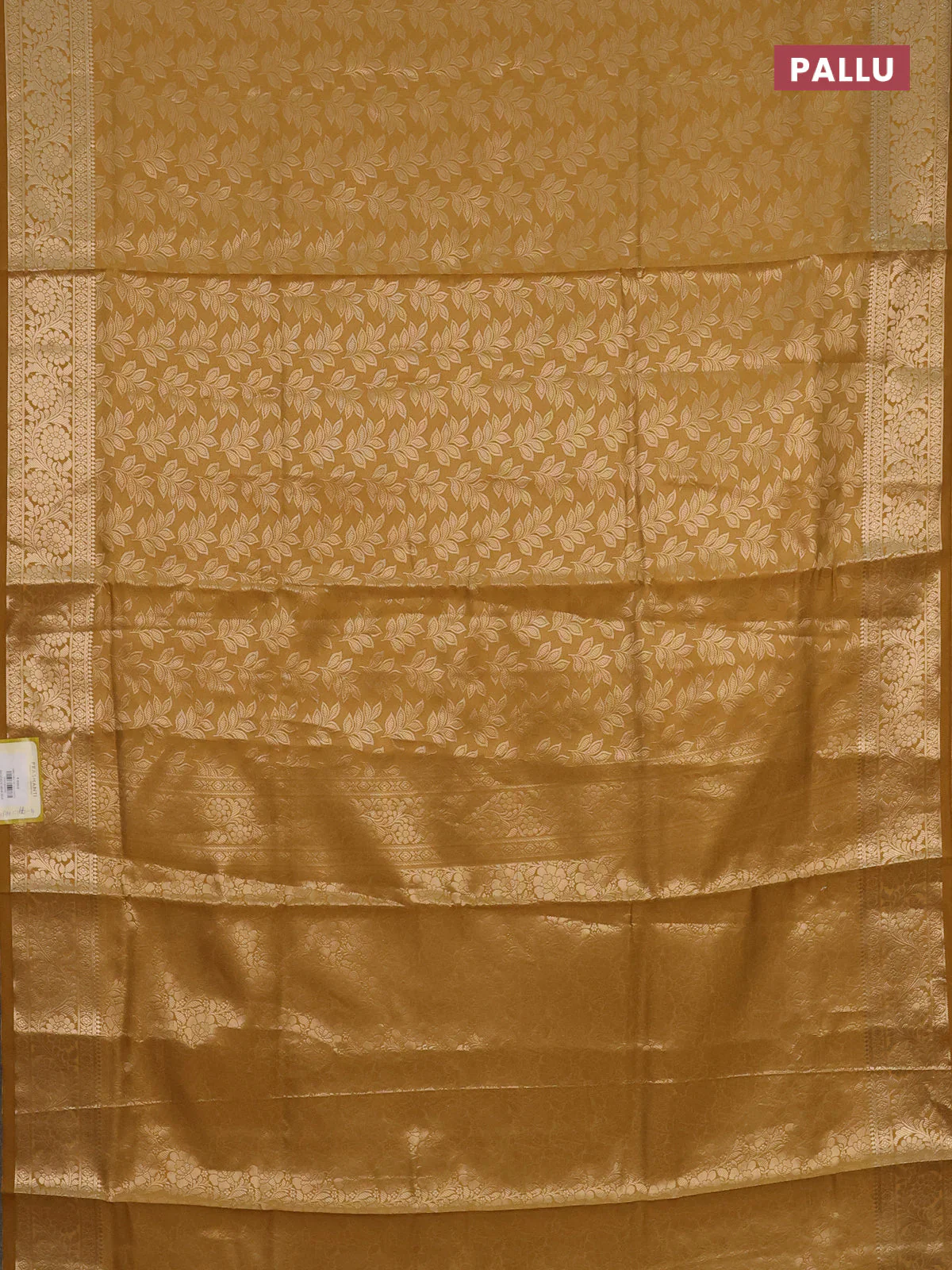 Semi soft silk saree mustard yellow with allover zari woven brocade weaves -Without blouse - Image 3
