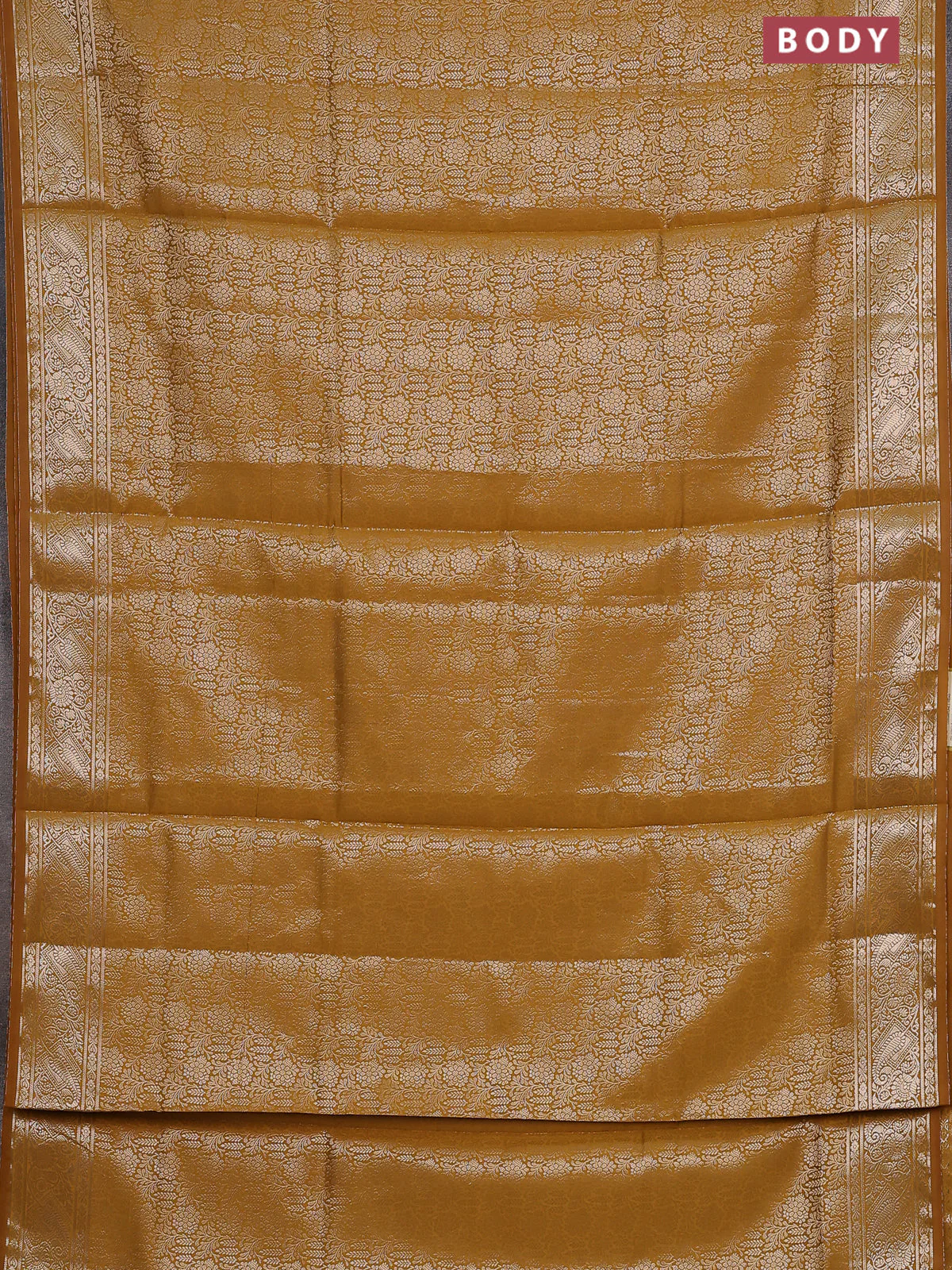Semi soft silk saree mustard yellow with allover zari woven brocade weaves -Without blouse - Image 2