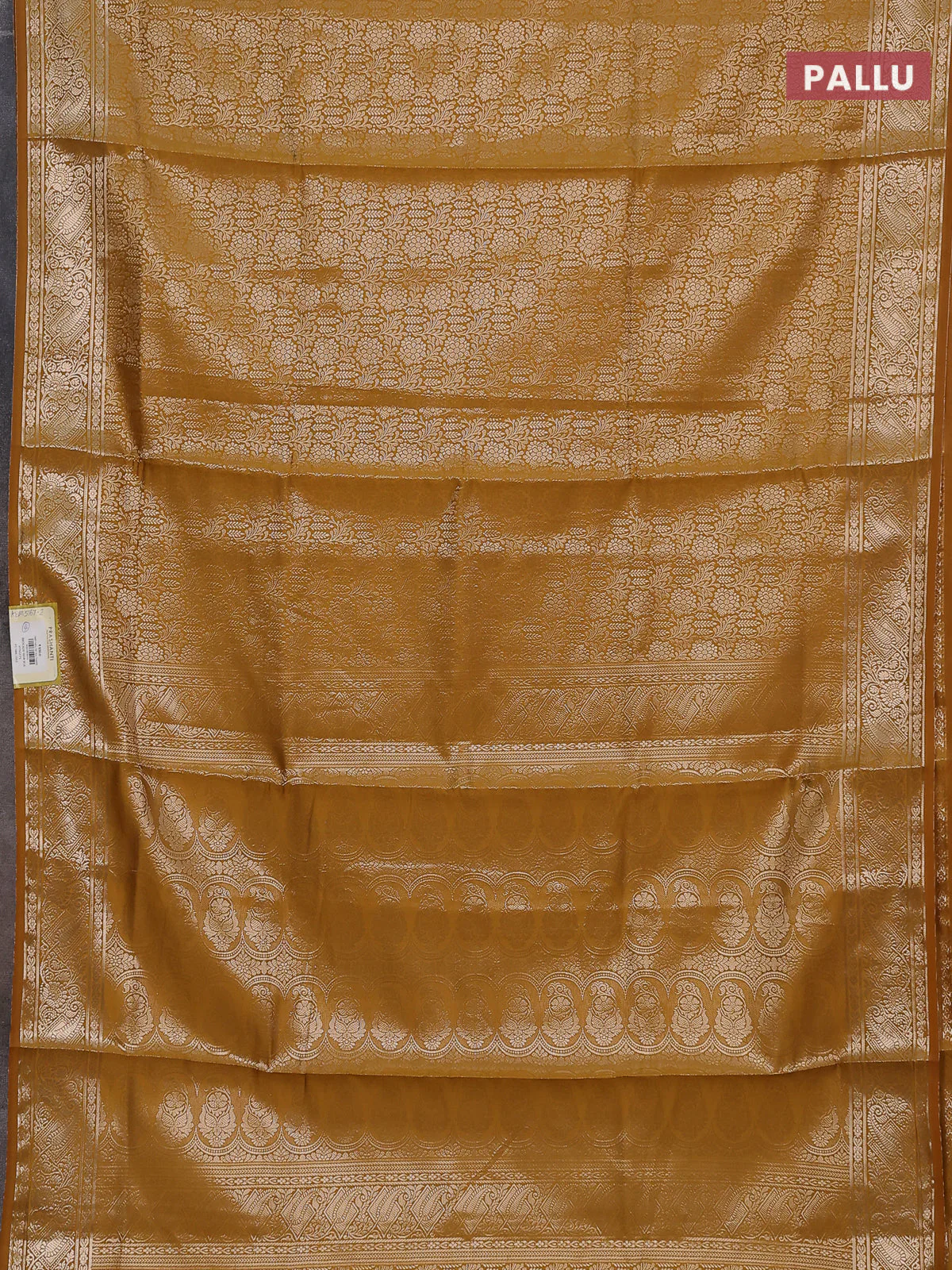 Semi soft silk saree mustard yellow with allover zari woven brocade weaves -Without blouse - Image 3