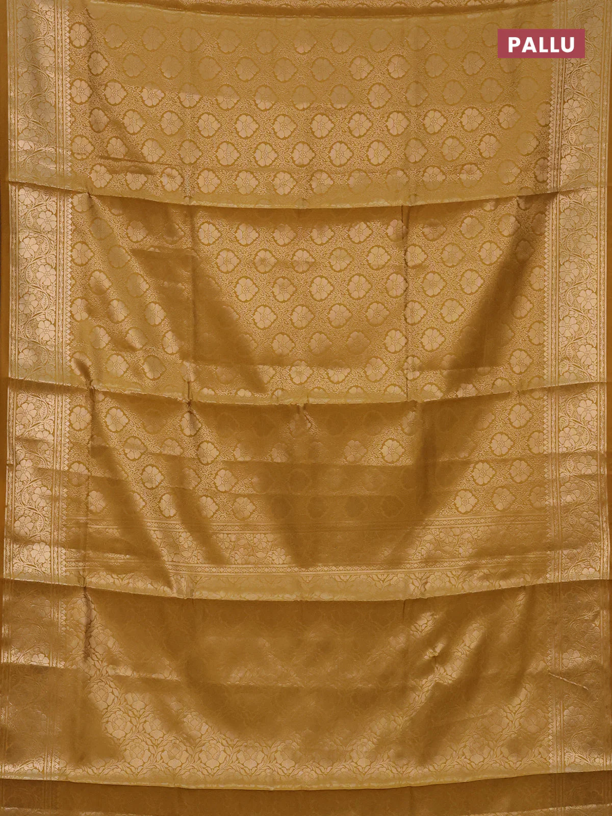 Semi soft silk saree mustard yellow with allover zari woven brocade weaves -Without blouse - Image 3