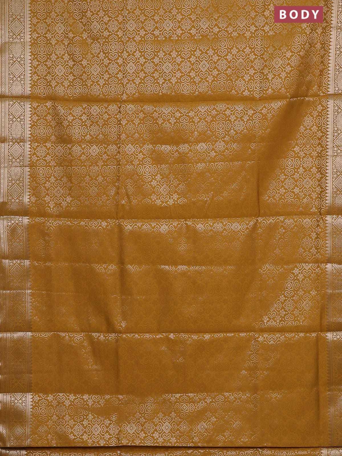 Semi soft silk saree mustard yellow with allover zari woven brocade weaves -Without blouse - Image 2