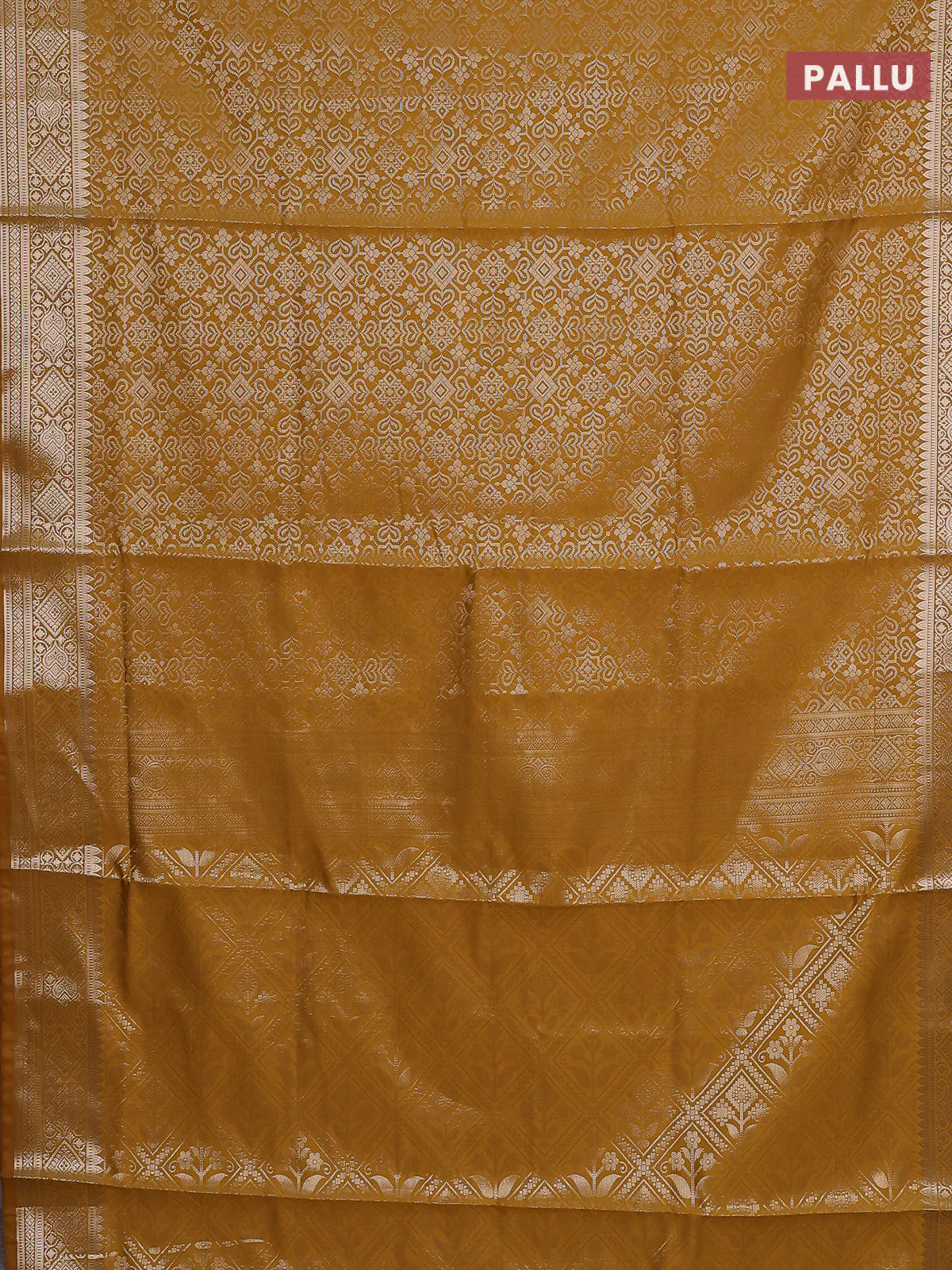 Semi soft silk saree mustard yellow with allover zari woven brocade weaves -Without blouse - Image 3