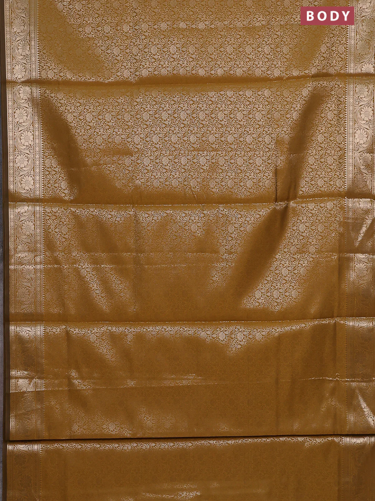 Semi soft silk saree mustard yellow with allover zari woven brocade weaves -Without blouse - Image 2