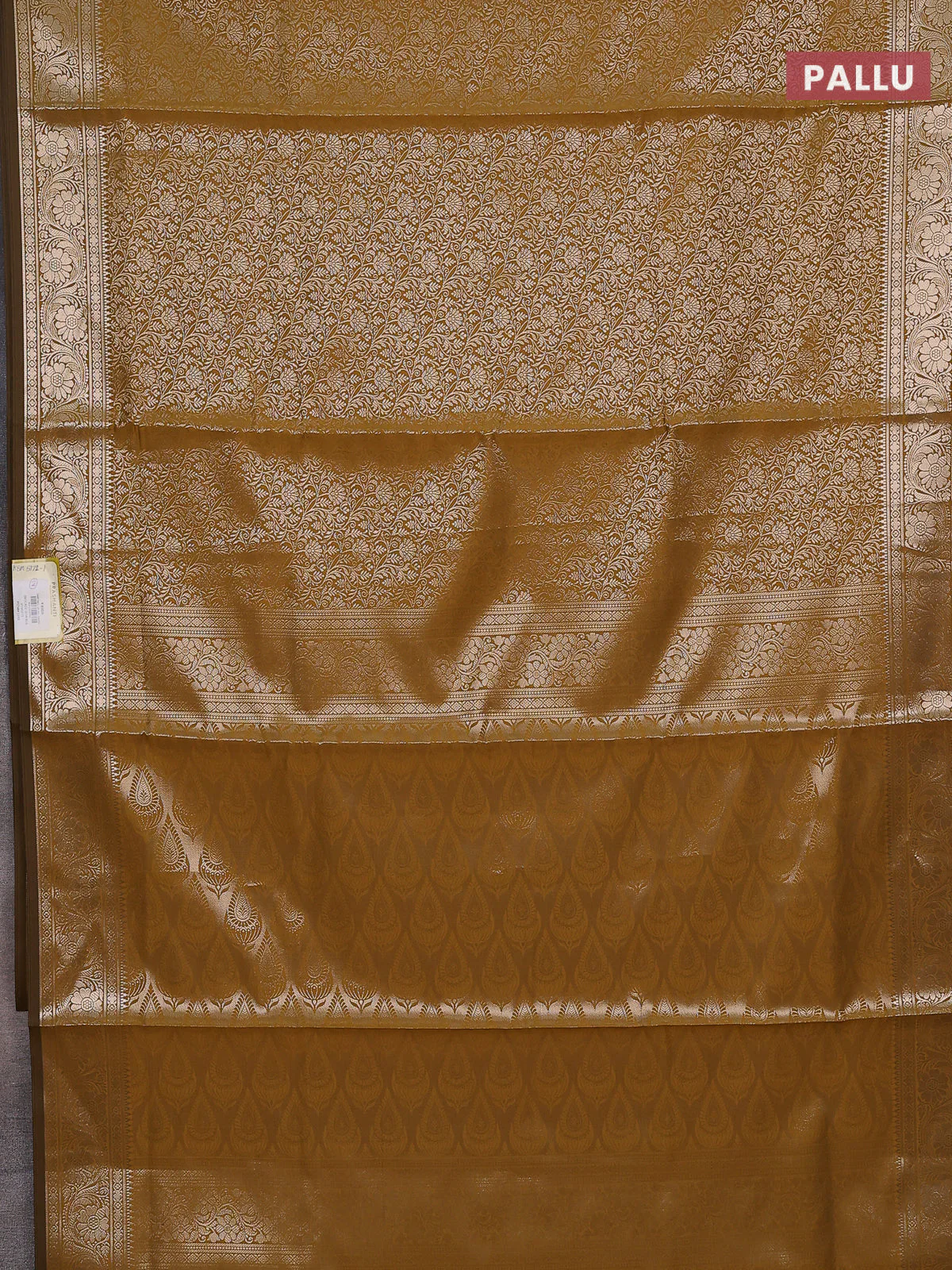 Semi soft silk saree mustard yellow with allover zari woven brocade weaves -Without blouse - Image 3